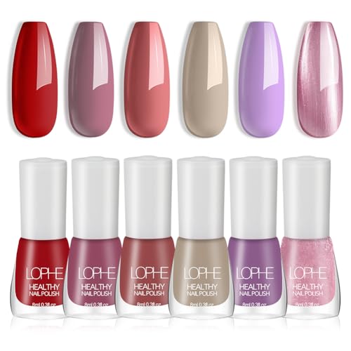 LOPHE Esmalte de Uñas, 6 Colores Kit de Esmalte de Uñas de Secado Rápido, Pintauñas Brillante, Fácil Aplicación, Bajo Olor, Base de Agua Nail Polish (Conjunto A)