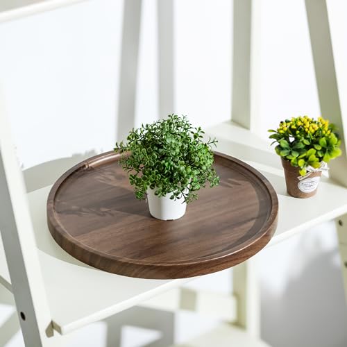 Hanobe Round Decorative Tray: Rustic Walnut Wooden Coffee Table Centrepiece, Farmhouse Serving Tray for Kitchen Counter & Home Decor, 30cm - Image 3