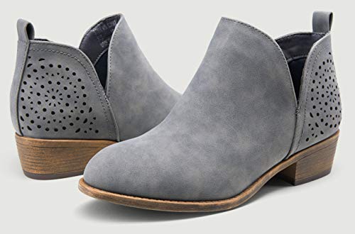 Vepose Women's 912 Ankle Boots, Low Heel Chunky Cutout Booties, Grey, Size 8 Us -Perforated Western Shoes(Cjy912 Grey 08) #TOP5
