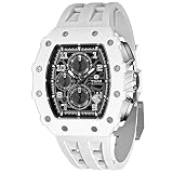 TSAR BOMBA Montre Homme Montre de Luxe Etanche 50M Tonneau Analogique Chronometre Squelette Carrée Grand Cadran Plongee Sport Montres Mouvement Japonais Bracelet Silicone Miroir Saphir Lumineux