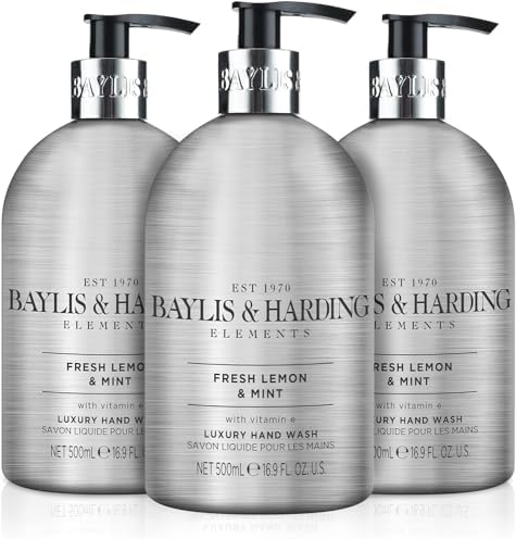 Baylis & Harding Elements Lemon & Mint Luxury Hand Wash, 500 ml (Pack of 3) - Vegan Friendly