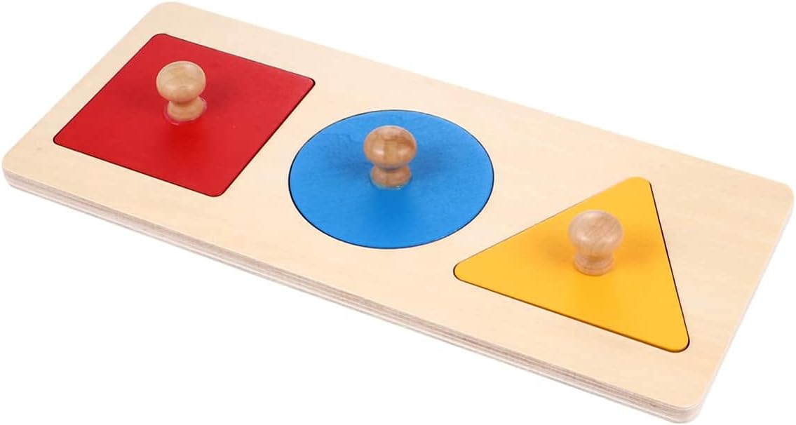 Baby Wooden Geometric Shape Puzzles, Montessori Matching Jigsaw Wood Knob Puzzle Peg Board Color Match Learning Teaching Educational Toy 1 2 3 4 Years Old Gift for Toddler Preschool (Tricolor Boards)2