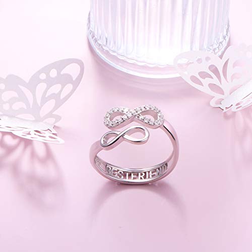 Jzmsjf S925 Sterling Silver Best Friend Infinity Ring Adjustable Friendship Jewelry Birthday Gifts For Women Adults Size 5 #TOP3
