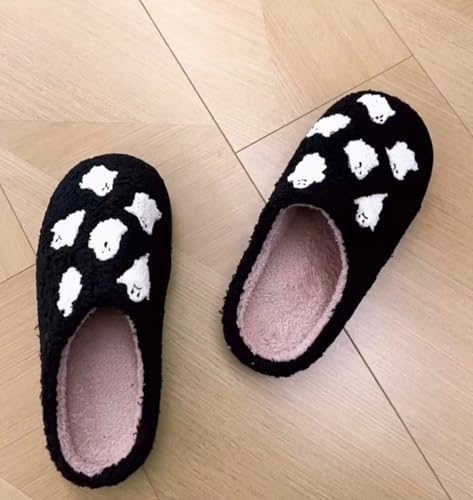 Pumpkin Slippers Halloween Slippers for Women Men House Shoes Spooky Slides Soft Warm Plush Couple Shoes PINK-37-382
