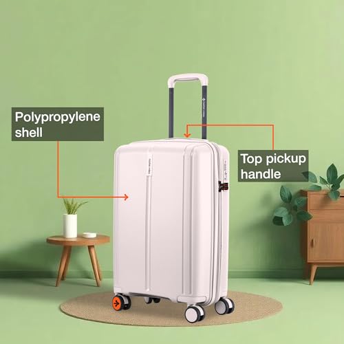 Image of Nasher Miles The Line Hard-Sided Polypropylene Cabin Luggage 20 inch | 55cm | 8 Wheels Small Trolley Bag for Travel | Suitcase (White)