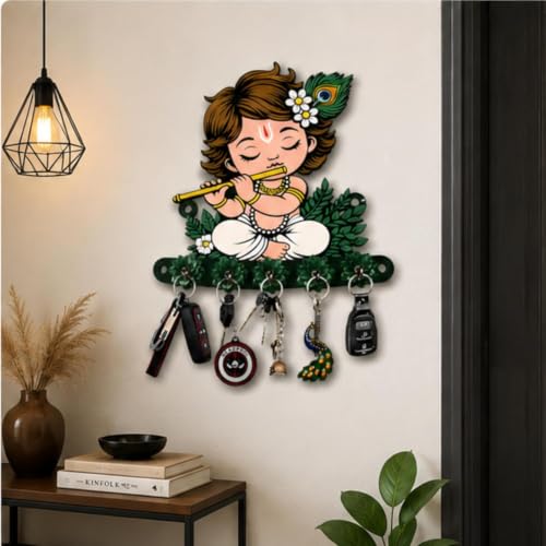 Image of Webelkart Premium Cute Krishna Key Holder for Home /Office Decor /Key Hanger for Wall Decor,Decorative Item for Home (Green)