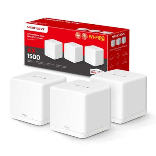 TP-Link Mercusys Halo H1500X(3-pack) Router Mesh WiFi 6 AX1500Mbps, 2 Porte Ethernet Gigabit, Controllo Parental, WiFi Mesh Router e Ripetitore, 3 Pez