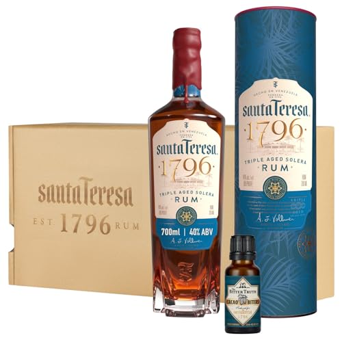 Rum Solera a triplo invecchiamento Santa Teresa 1796 e bitter al cacao in un cofanetto regalo in latta, Vol. 40%, 70 cl / 700 ml, Idea regalo e ingrediente per cocktail, la confezione può variare