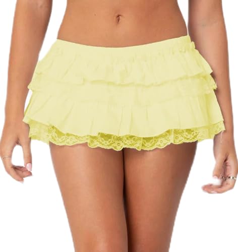 Seyumixi Women Lace Ruffle Bloomer Skirt Frill Tiered Short Skater Skirts Cute Layered Flowy A Line Mini Underskirt