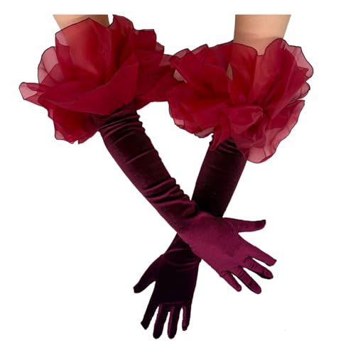 Long Velvet Puff Gloves Evening Prom Wedding Dance Party Banquet Gloves for Women