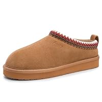 FITORY Women's Suede Slippers, Fuzzy Comfort Faux Fur Lined Slip on Mini Boots, Winter Casual Flat Shoes for Outdoor Indoor House Chestnut Size 8