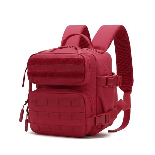 FLWVOG Mini mochila 9L para homens e mulheres, pequena mochila para academia, caminhadas, viagens, esportes, corrida, A04 - vermelho, Small, Mini mochila tática