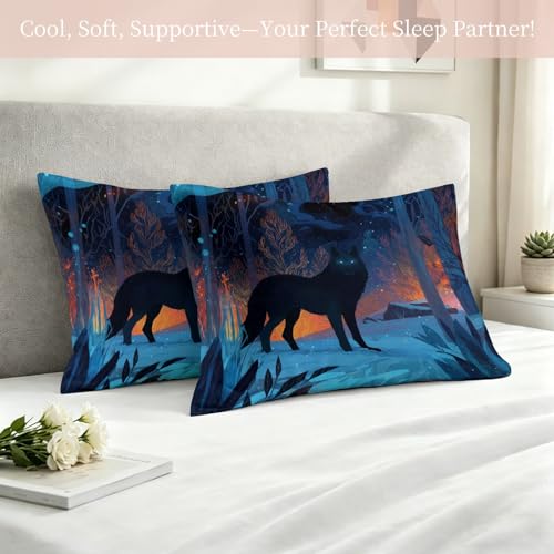 Housse de couette 140x200 loup noir avec 2 taies d'oreiller pour ado