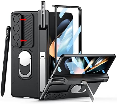 Libeagle Compatible with Samsung Galaxy Z Fold 4 Case [Heavy Duty Protective][Camera Lens Cover][S Pen Holder & Hinge Protection][Screen Protector][Safe to Hold with Ring] Rugged Stand 5G 2022-Black