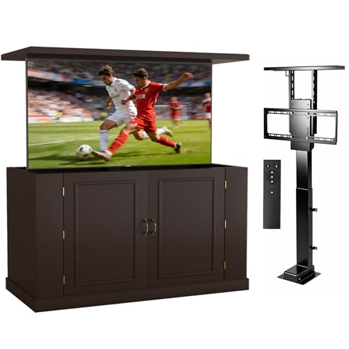 Haddockway Motorized TV Lift Cabinet Indoor/Outdoor TV Cabinet Hidden TV Stand for 32' to 50' Screens Height Adjustable TV Console with Remote, Dark Walnut