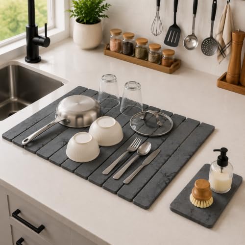 MOONEDGE Large Stone Dish Drying Mat for Kitchen Counter, 24x16in - image 9