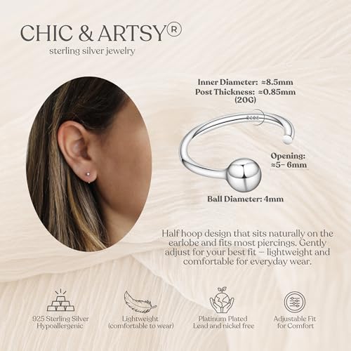 Image of CHIC & ARTSY 925 Sterling Silver Half Hoop Earrings for Women, Small Huggie Hoops Set with Ball Bar Star Moon Cross & Pearl, Lightweight Comfort Fit Everyday & Sleep Earrings