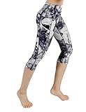 ODODOS by Power Flex Women's Tummy Control Workout Running Printed Capris Yoga Capris Pants With Hidden Pocket