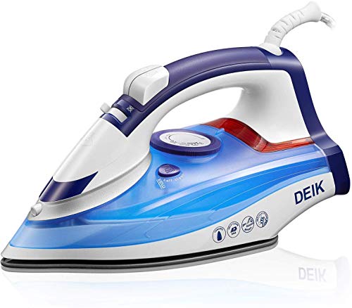 Deik Iron,Steam Iron, Anti-Calc Non-Stick Ceramic Soleplate Iron with Self-Cleaning Function, Variable Temperature, Steam Control, Steam Boost Control up to 25g / min, White/Blue