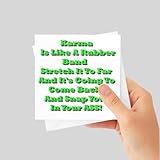 3dRose Funny Karma Greeting Card 5.5x5.5 - Motivational Quote Card for Friends - Bright Green Text on White - Perfect Birthday or Cheer Up Message