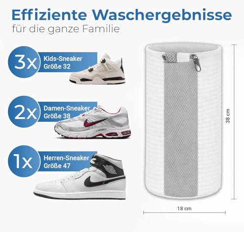 Schuhwaschbeutel Waschmaschine, 4-in-1, 2er Set mit Schuhspanner & Lock Reißverschluss, Schuhwaschbeutel, Wäschebeutel für Schuhe, 360° Reinigung, ideal für Sneaker (White+Grey)
