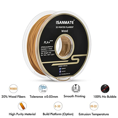 Image of iSANMATE 3D Printer Filament - Yellow Pear PLA+ Wood Filament 1.75mm, 1kg Spool (20% Real Wood Fiber)