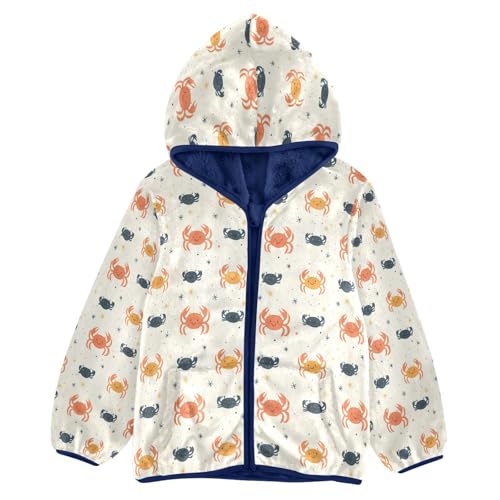 Cute Crab Pattern Design Toddler Fleece Jacket Girl Boys Hooded Fleece Jacket Coat Warm Outwear Zip-up 3-10T