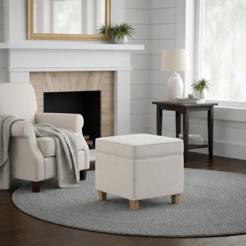 Image of Homepop Home Decor | K7342-F2067 | Classic Square Storage Ottoman with Lift Off Lid | Ottoman with Storage for Living Room & Bedroom, Cream Woven