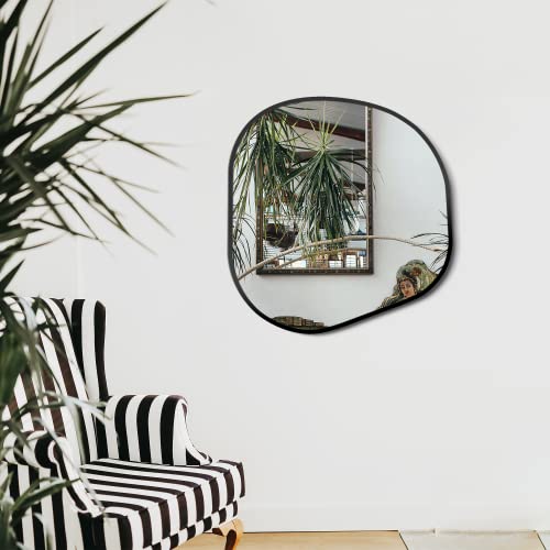 Delma Irregular Wall Mirror For Wall Mounted, 23'', Vanity Mirror For Bathroom Bedroom Entryway, Metal Frame Asymmetrical Mirror (23.6'' X 22.4'', Black) #TOP6
