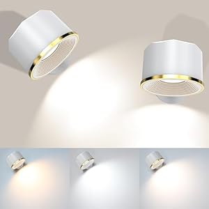 TBTeek Wall Light, Wall Sconce Set of 2, 6 Color Dimmable Closet Light, Rechargeable Battery Stick on Light, Wall Lamp with Remote, Cordless Wall Mount Reading Lamp for Bedside Bedroom, White