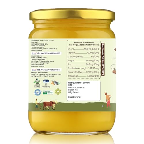 Image of Desert Native A2 Gir Cow Vedic Bilona Cultured Ghee, 500ml | Pure & Traditional, Glass Bottle