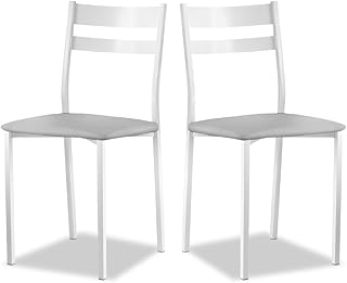 ASTIMESA - Silla de Comedor o Cocina de Metal Blanca - Asiento Polipiel en Color Gris - 2 Unidades - 38 cm (Ancho) x 45 cm (Alto Asiento) x 85 cm (Alto Total) x 40 cm (Fondo)