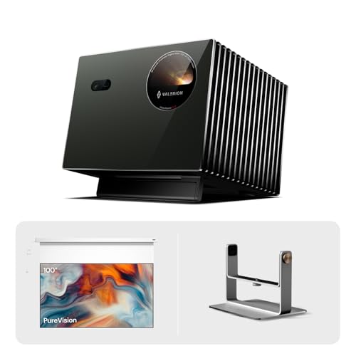 Image of Valerion VisionMaster Pro2 Triple Laser Projector 4K with 100" PureVision Motorized Projector Screen and Desktop Gimbal Stand