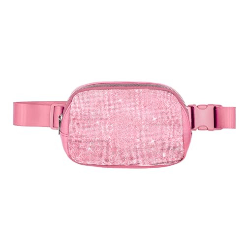 C.C Rhinestone Fanny Pack – Sparkly Waist Bag for Women, Crossbody Belt Bag with Adjustable Strap (Rhinestone - Pink)