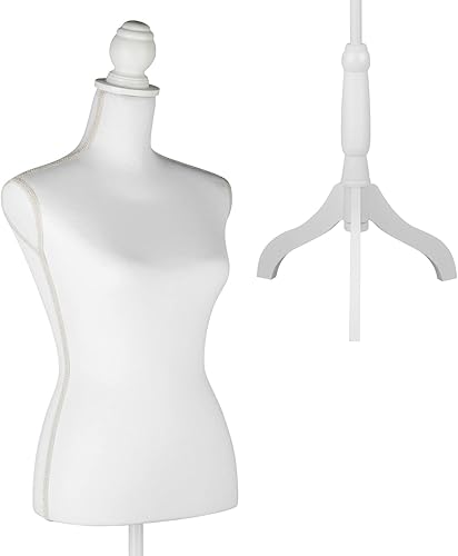 Maniquí femenino ajustable con forma de vestido - Soporte de trípode de torso grande, 100% hecho a mano, suave, elástico, altura ajustable, estilo