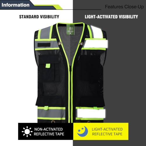 Image of Gasoline Class 2 High Visibility Reflective Safety Vests Women & Men | With 15 Pockets And Zipper Front,Meets Ansi /Isea Standards