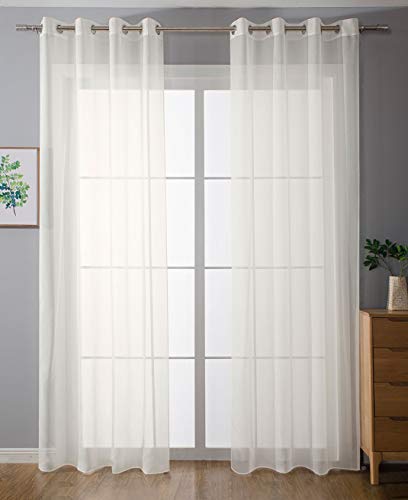 Gardinenbox 2er-Pack Ösen Gardinen Transparent Vorhang Set Wohnzimmer Voile Ösenvorhang Bleibandabschluß HxB 245x140 cm Creme, 203322