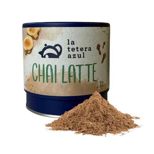 La Tetera Azul Chai Latte en Polvo, Bebida Ayurvédica Tradicional, Sin Gluten, Sin Azúcar, Sin Lactosa, 80 g, Ideal para Infusiones y Recetas, Energizante y Digestivo