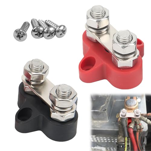 keyxer 2 Stück Anschlussbolzen M8 Doppelt Batterieklemmenblöcke 12V - 48V, Sammelschiene Stromverteiler 12V, Sammelschiene 12V Busbar für Wohnwagen Campingboot(Schwarz und Rot)