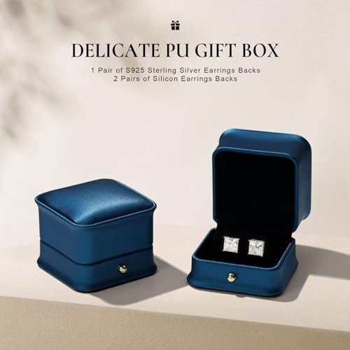 SMILEST 0.6-3ct Princess Cut Moissanite Earrings for Women, D Color VVS1 Clarity Lab Created Moissanite Earrings 14K White Yellow Rose Gold Black Ruthenium Vermeil Solitaire Moissanite Stud Earrings3