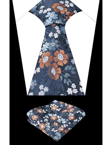 Image of Alizeal Mens 3.15'' Natural Flower Pattern Tie with Floral Pocket Square Set