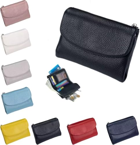 Womens wallet，Unisex Pebble Leather Wallet,Small Wallets for Women, Short Genuine Leather Purse，for Men Women Everyday(Black)