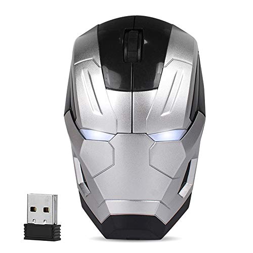 Cool Wireless Mouse Iron Man Black Panther Star Lord Ant Man Tree Man Gaming Mice with USB Unifying Receiver 1200 DPI for PC and Laptops (Iron Man Silver)