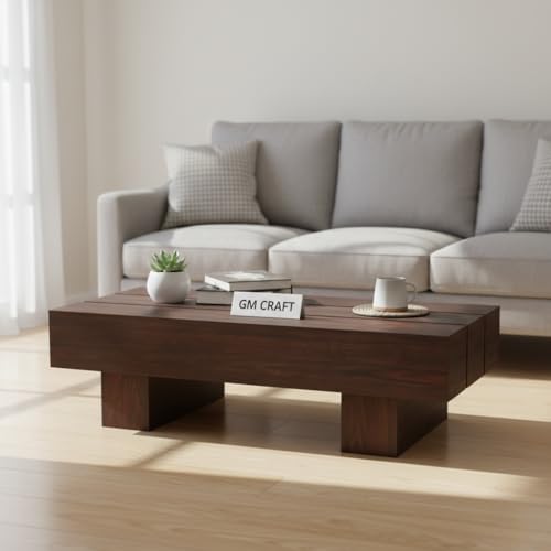 Image of Sheeshsam Wooden Coffee Center Table - Solid Wooden Coffee Table for Living Room - Tea Table Teapoy Center Piece for Home Sofa Center Table for Living Room (Walnut, Jason)
