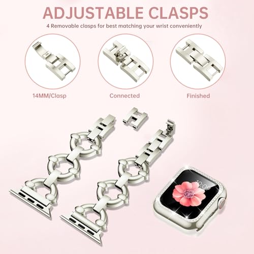 Mesime Compatible with Apple Watch Band 38mm 40mm 41mm 42mm 44mm 45mm 46mm, Women Bling Jewelry Bands with Tempered Glass Screen Protector Case, Shiny Strap for iWatch Series 11/10/9/8/7/6/5/4/3/2/1/SE by Mesime - Image 3
