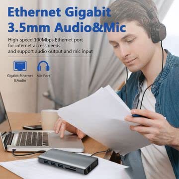 Usb C Docking Station Dual Monitor 12 In 1 For Dell/Hp/Lenovo/Surface Laptop Docking Station, Laptop, Usb C Hub Multiple Adapter With Hdmi 4K+Vga+5 Usb Port+100W Pd Charger+Ethernet+Sd/Tf+Audio #TOP5