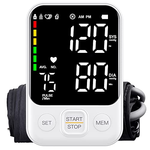 Blood Pressure Monitor Automatic Upper Arm Machine & Accurate Adjustable Digital BP Cuff Kit Led Backlit Display 2 Users 240 Sets Memory Includes Charging Cord