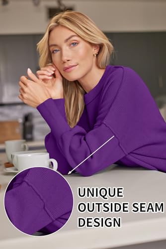 Image of LILLUSORY Women's Oversized Batwing Sweaters 2026 Fall Outfits Trendy Crewneck Knit Side Slit Fashion Pullover Tops
