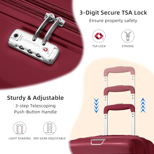LARVENDER Carry On Luggage 22x14x9 Airline Approved, 20 Inch Hardshell & Lightweight PP Travel Carry On Suitcase for Women with Spinner Wheels TSA Lock, Maroon4