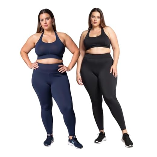 Conjunto Fitness Plus Size Feminino, Top Nadador e Calça Legging em Suplex, Kit 2 Peças, Sem Transparência (Plus size, PRETO + AZUL, G1(48))